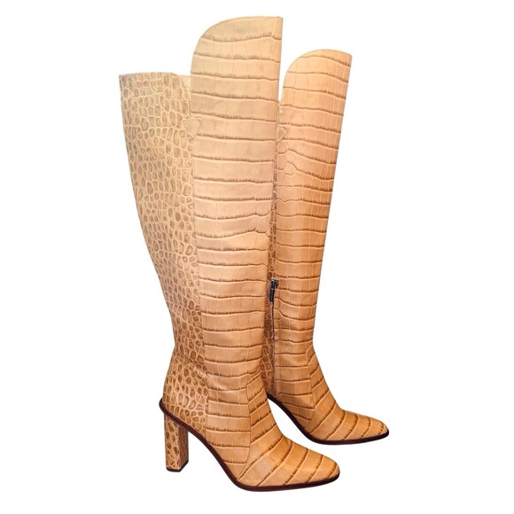 VINCE CAMUTO Palley Over The Knee Leather Heeled Boots Cashew Croc Women's 8 - Picture 1 of 10